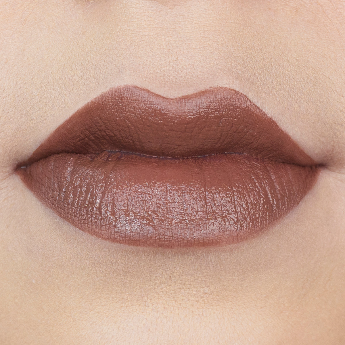 Labios con labial marrón Ruby Rose acabado mate café
