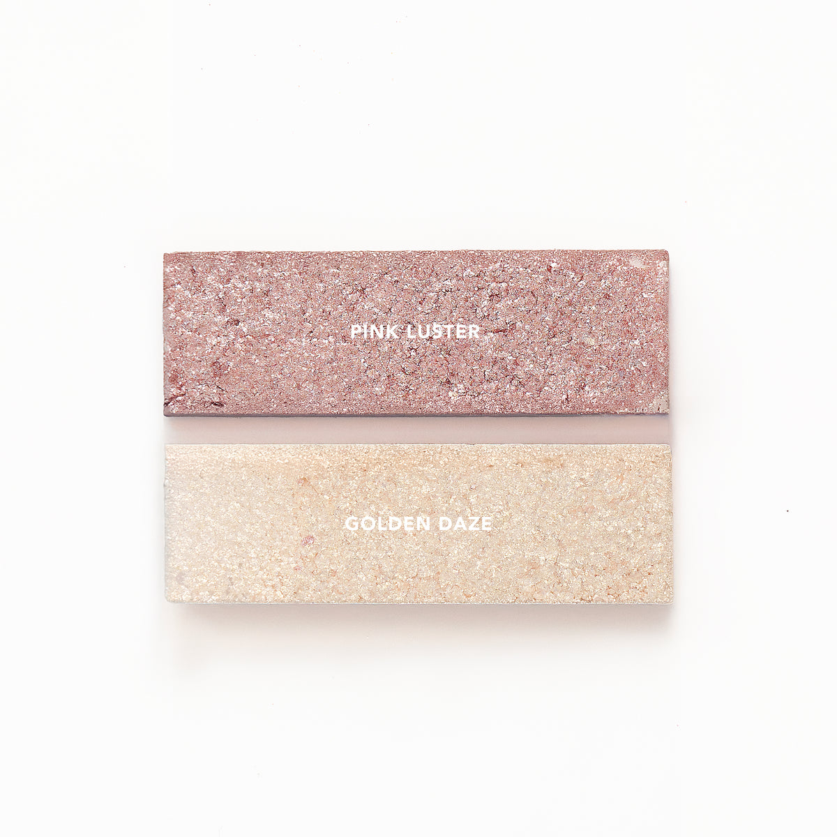 Muestras de tonos Ruby Rose Twinkle Touch: Pink Luster y Golden Daze.