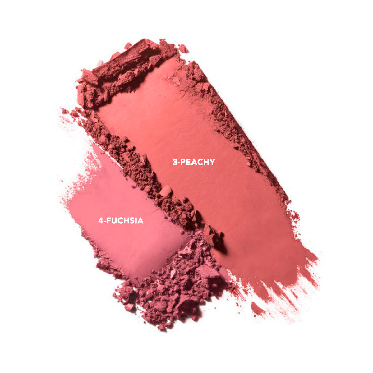 Muestra de tonos del Rubor Compacto Duo Dual Cheeks Ruby Rose: Peachy y Fuchsia.