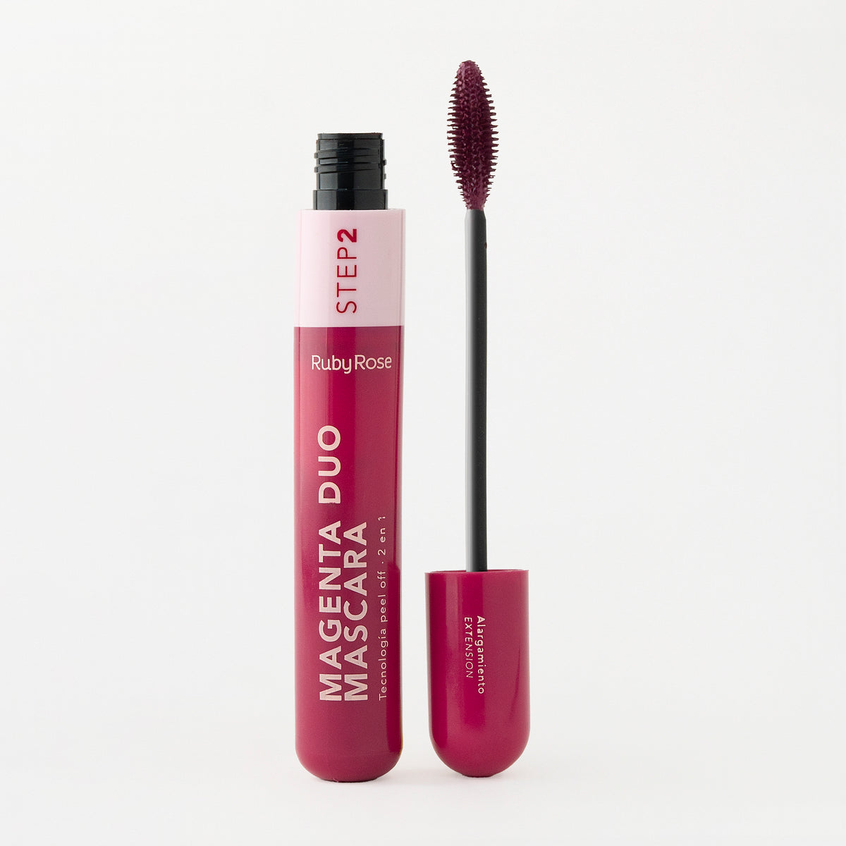 Máscara de pestañas y su aplicador Ruby Rose Magenta Duo abierta