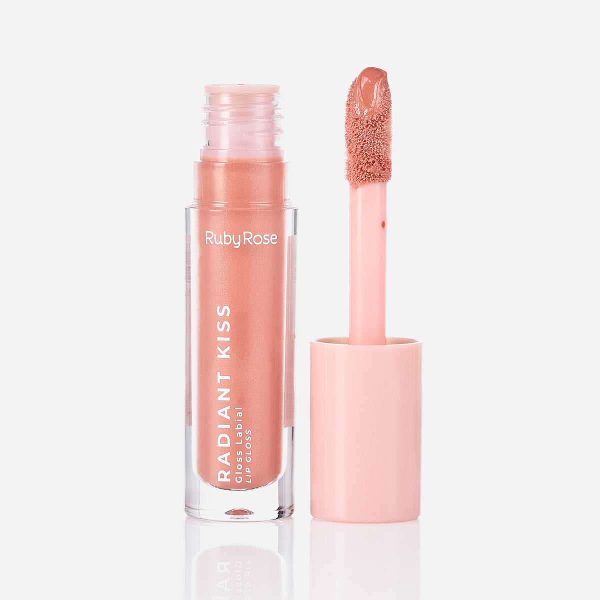 Lip Gloss Radiant Kiss Ruby Rose tono RK20 abierto con aplicador.