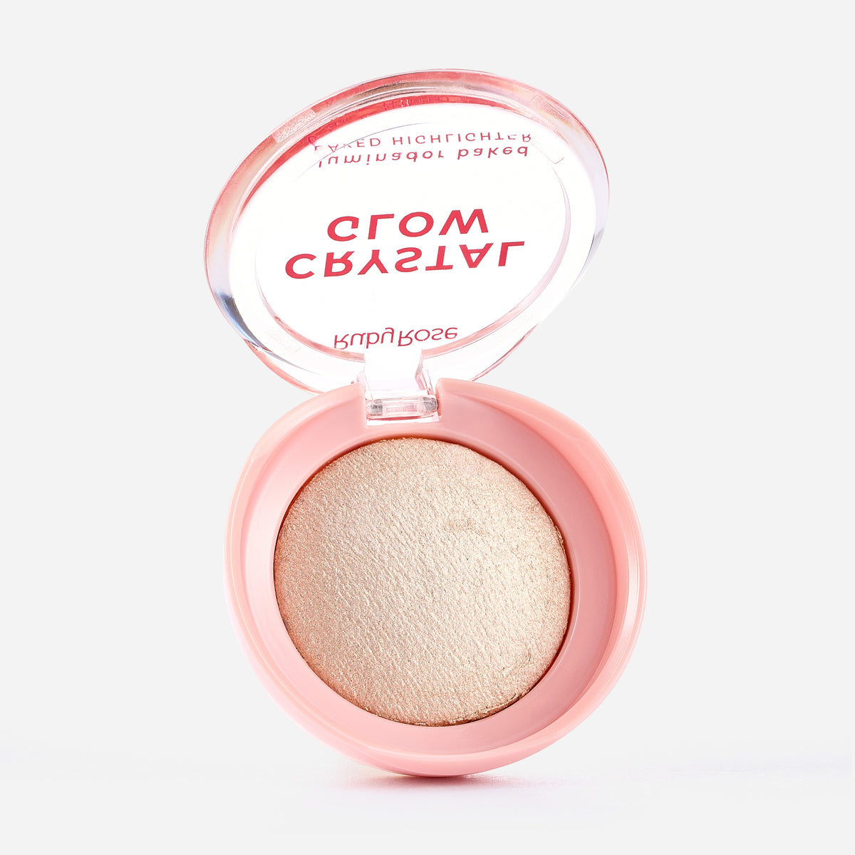 Iluminador compacto Ruby Rose Crystal Glow tono Cherry Red, abierto.