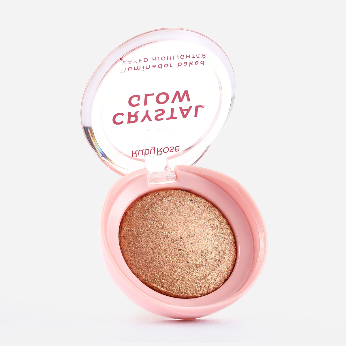 Iluminador compacto Ruby Rose Crystal Glow tono Opal Shine, abierto.
