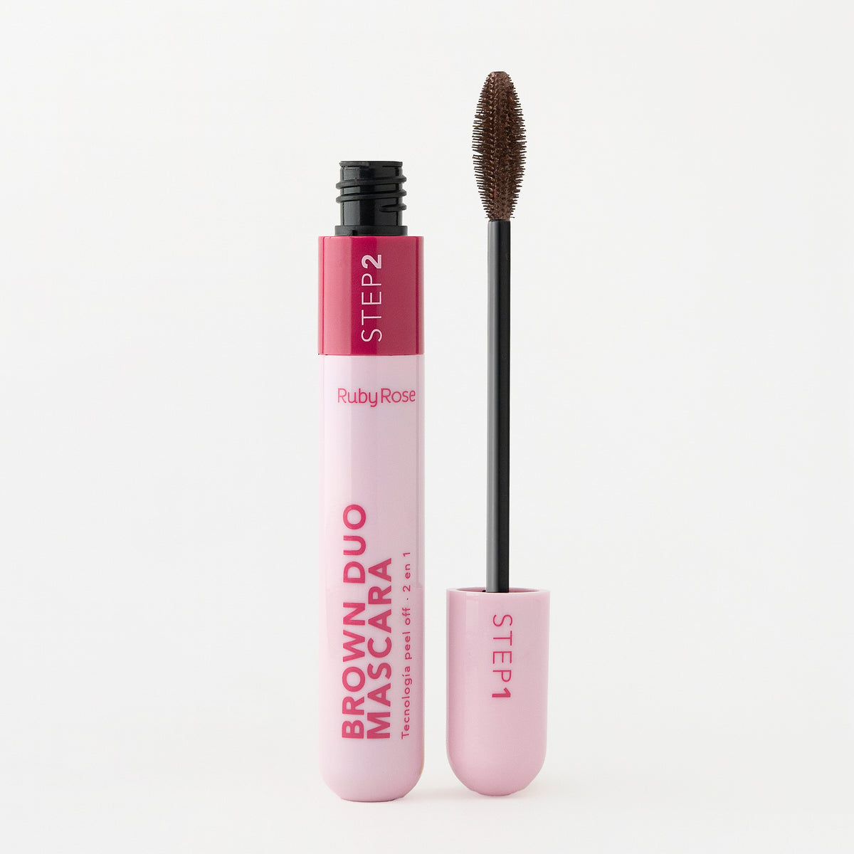 Ruby Rose Brow Duo Mascara Café abierto con aplicador en tono café